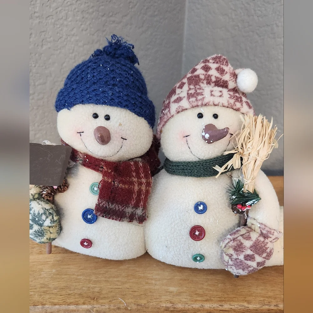 Snowman Doorstopper Couple holding a Shovel‎ and Broom